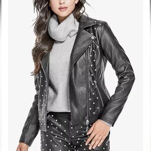 GUESS Rocky Embellished Faux-Leather Moto Jacket Size Small